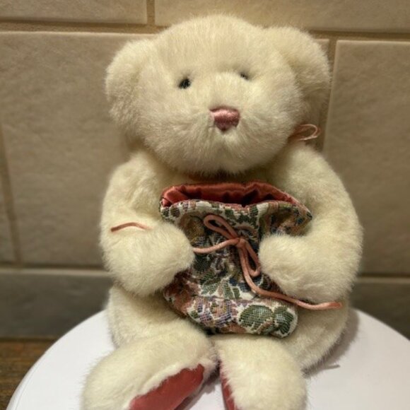 Mary Meyers White & Pink Bag T eddy Bear Vintage 1998 Plush with Bow - Picture 1 of 7